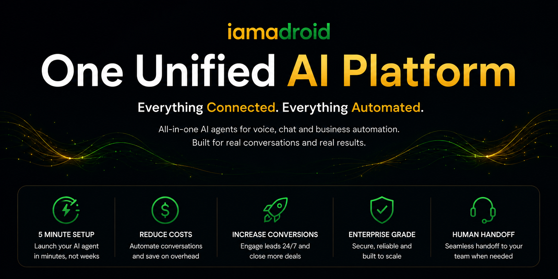 iamadroid one unified AI platform for chat, voice calls, bookings and notifications